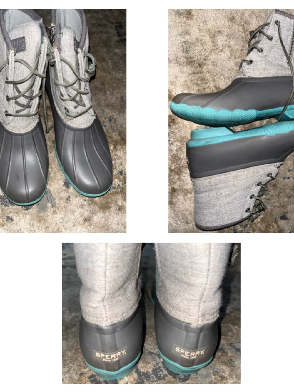 Sperry Gray and Teal Insulated Duck Boots